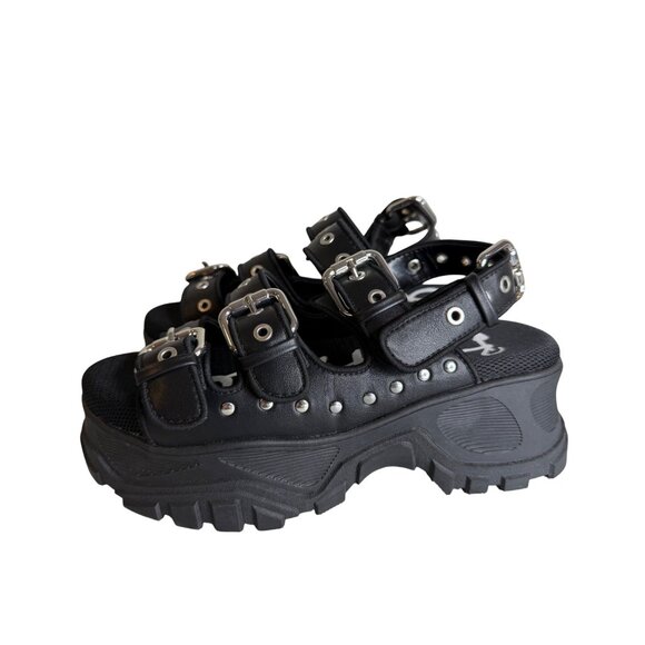 BUFFALO Buckle Strapy Chunky Heel Platform Sandals In Black Size 38 - Picture 3 of 6